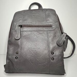 Fiorelli Gray Faux Leather Mini Backpack – Adjustable Straps – Multiple Pockets